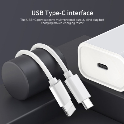 Picture of 20w usb-c power adapter charger 1M type-c charging cable for iPhne 12 Pro max (White)