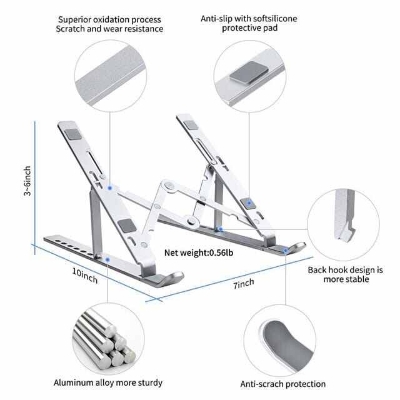 Picture of Laptop Tablet Stand, Foldable Portable Ventilated Desktop Laptop Holder, Universal Lightweight Adjustable (Silver)