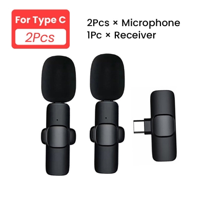 Picture of 2 in1 Dual Bluetooth Microphone K9  Type C Wireless Lavalier Microphone Noise Reduction Outdoor Live Broadcast USB Lavalier Microphone For Mobile Phone (Black)