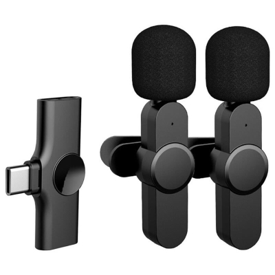 Picture of 2 in1 Dual Bluetooth Microphone K9  Type C Wireless Lavalier Microphone Noise Reduction Outdoor Live Broadcast USB Lavalier Microphone For Mobile Phone (Black)