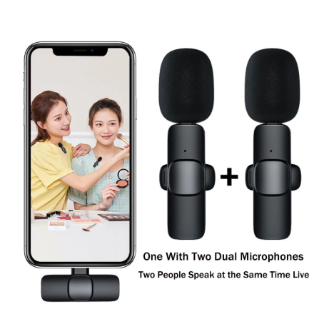 Picture of 2 in1 Dual Bluetooth Microphone K9  Type C Wireless Lavalier Microphone Noise Reduction Outdoor Live Broadcast USB Lavalier Microphone For Mobile Phone (Black)