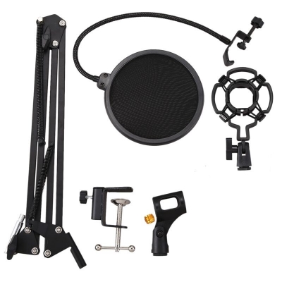 Picture of Desktop Microphone Stand Suspension Boom Scissor Arm Stand with 3/8-5/8 Screw / Shock Mount / Holder ETC Black (Black)