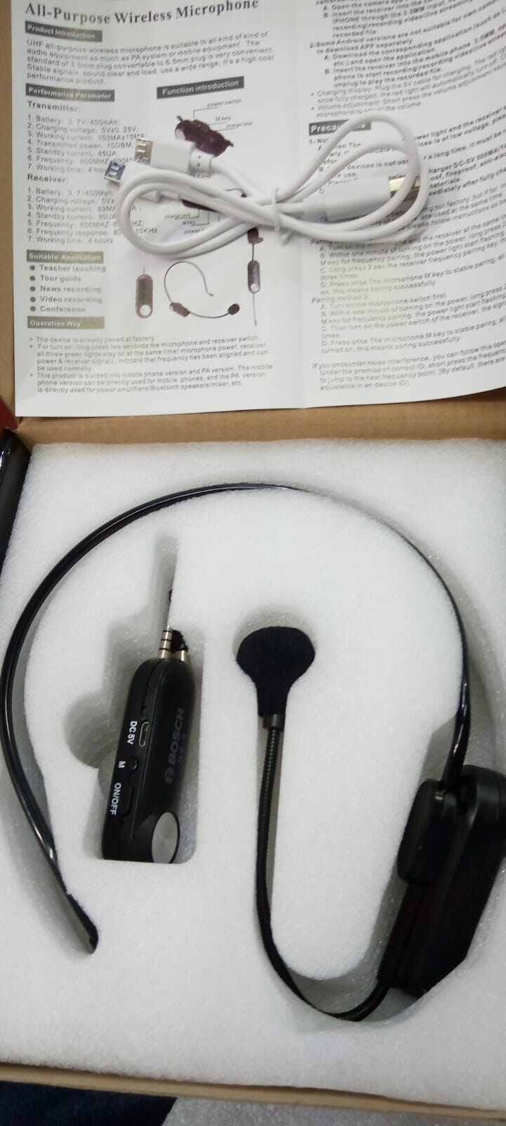 Picture of BOSCH BS-9 BLUETOOTH WIRELESS HEADSET MICROPHONE MOBILE SUPPORTED WITH CONVERTER FOR SPEAKER AMPLIFIER BLACK (Black)