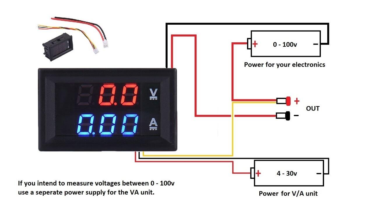 Picture of Mini Digital Voltmeter Ammeter DC4-100V, 10A  Amp Volt Current Meter Tester 0.28" Digits Dual LED Display (Black)