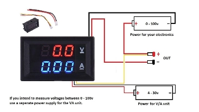 Picture of Mini Digital Voltmeter Ammeter DC4-100V, 10A  Amp Volt Current Meter Tester 0.28" Digits Dual LED Display (Black)