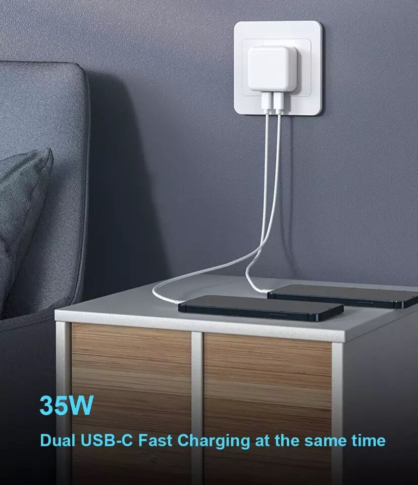 Picture of 35W Dual  USB-C+C Port Compact Power Adapter Or Charger (White,Apple)