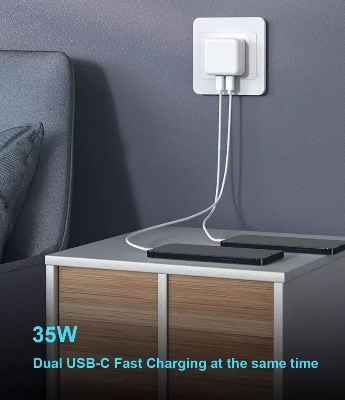 Picture of 35W Dual  USB-C+C Port Compact Power Adapter Or Charger (White,Apple)