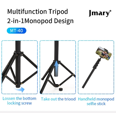 Picture of Jmary MT-40 2in1 Monopod Selfie Stick Tripod Multifunctional uses mobile, Camera, Ring light, Action Cam, Projector, Digital Camera Etc (Multicolor)