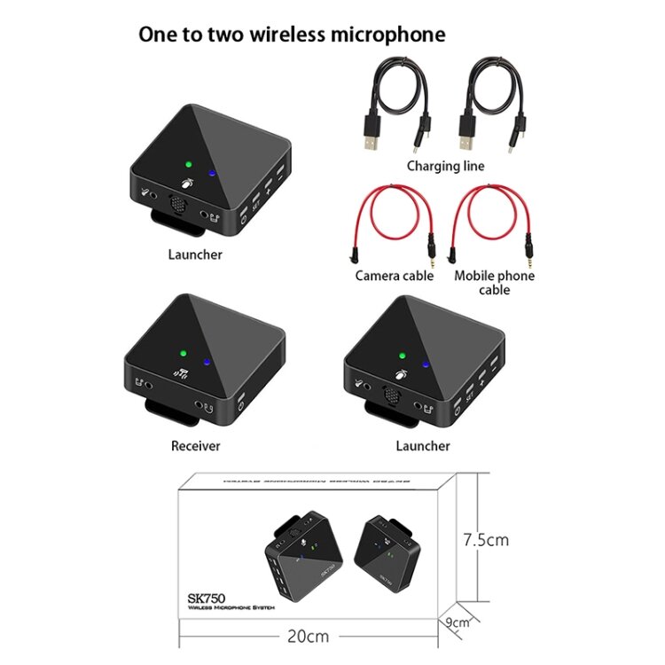 Picture of SK750  two wireless Lavalier microphone for Outdoor Interview Live-stream (Black)