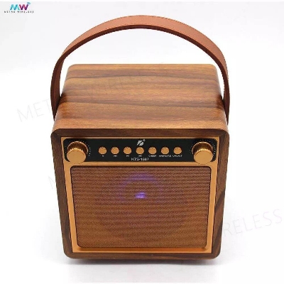 Picture of KTS-1687 Vocal Singing Home KTV Party Rechargeable Wireless Microphone Wooden FM Radio Mic Belt Handle Portable Karaoke Box BT Speaker (Multicolor)