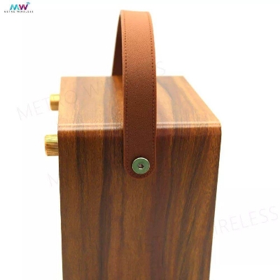 Picture of KTS-1687 Vocal Singing Home KTV Party Rechargeable Wireless Microphone Wooden FM Radio Mic Belt Handle Portable Karaoke Box BT Speaker (Gold)