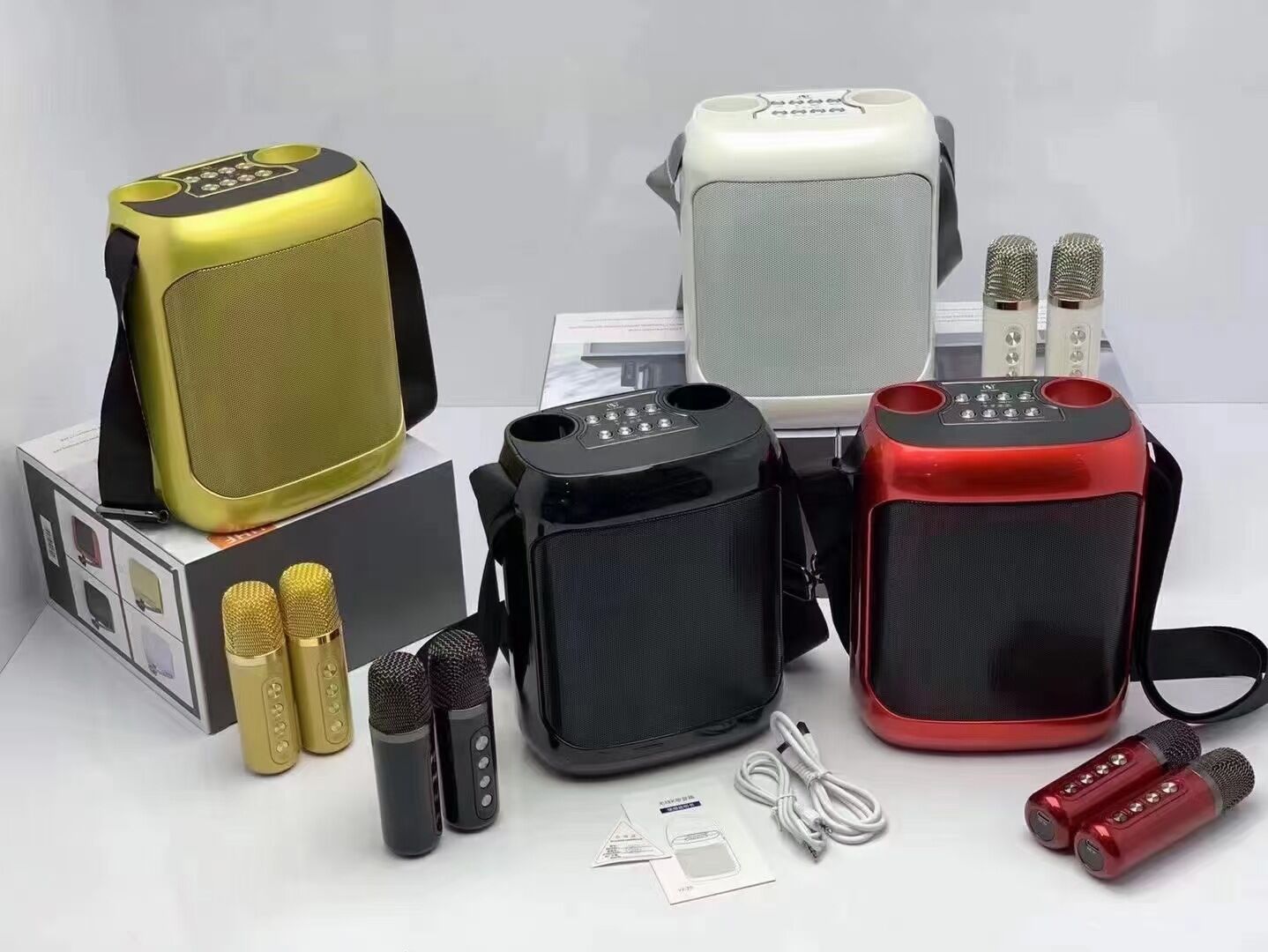 Picture of YS-220 Outdoor karaoke straps speaker with Dual UHF wireless mic speaker with  Dual microphone (Multicolor)