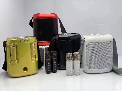 Picture of YS-220 Outdoor karaoke straps speaker with Dual UHF wireless mic speaker with  Dual microphone (Multicolor)