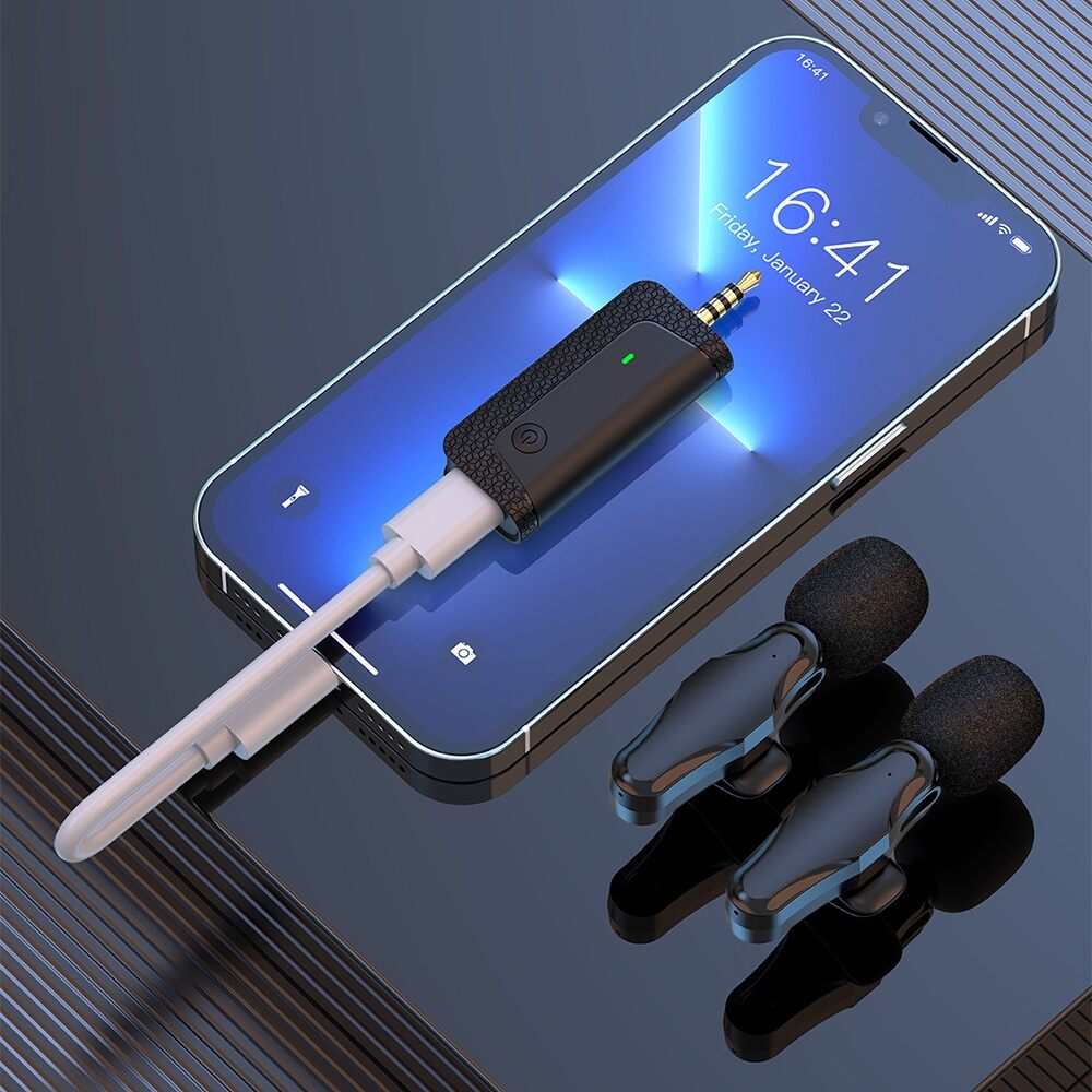 Picture of K35 Pro Dual Mic Wireless Lavalier Microphone for 3.5mm Supported Devices (Multicolor)