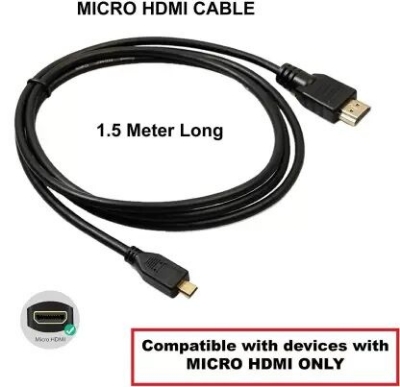 Picture of HDMI Cable 1.5m High Speed Micro HDMI(NOT Mini-USB) to HDMI cable Compatible with HD TV, Projector, MONITOR, CAMERA, GO PRO, etc-Black (Black)