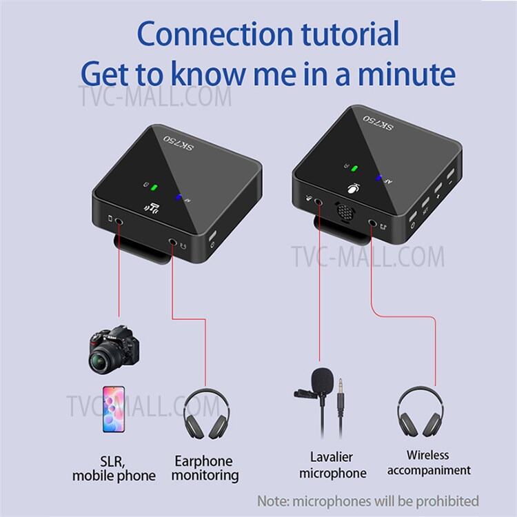 Picture of SK 750 Wireless Lavalier Single Microphone Transmitter Receiver for Phone DSLR Camera Smartphone 2.4GHz Wireless Mic Record (Black)