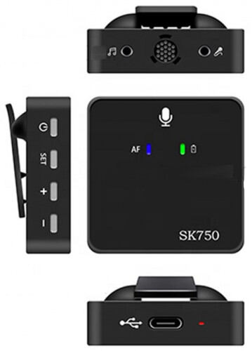 Picture of SK750 Dual or 2 Wireless Lavalier Microphone for Phone DSLR Camera Smartphone 2.4GHz Wireless Mic Recording for Vlog (Black)