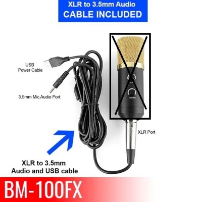 Picture of XLR Female To 3.5mm & USB Microphone Cable for BM 100FX, BM100, BM800 (Black)
