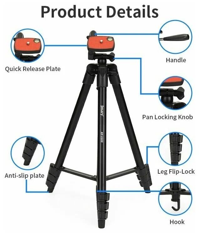 Picture of Jmary KP-2205 Professional Tripod with Mobile Holder- Black (Black)