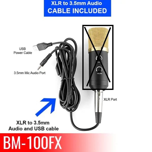 Picture of XLR Female To 3.5mm & USB Microphone Cable for BM 100FX, BM100, BM800 (Black)