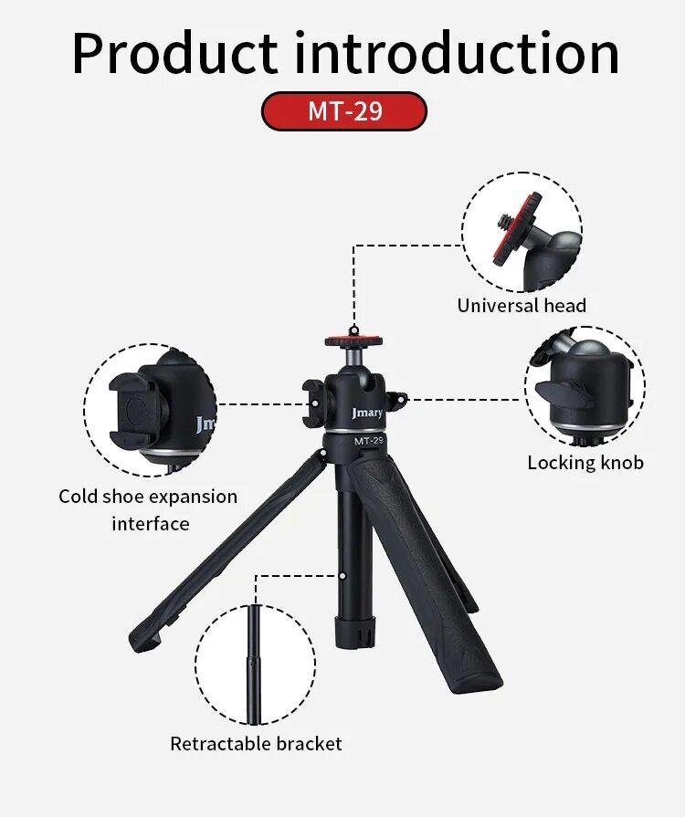 Picture of Jmary MT29 Desktop Extension Tripod Multifunction Interface universal Compatibility - Black (Black)
