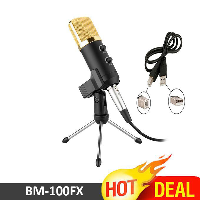 Picture of BM 100 FX 3.5mm USB Condenser Microphone for Studio Recording Computer laptop (Gold)