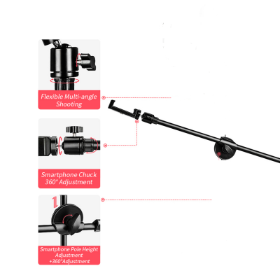 Picture of Monopod Mount Bracket Stand With Mobile Phone Holder & Storage Bag Use Any Ring Light Stand, Microphone Stand (Black)