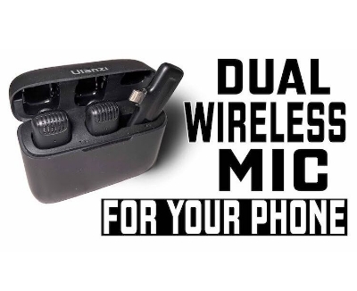 Picture of Wireless Lavalier Dual Microphone Ulanji J12 for Video Recording Compatible with iPhone iPad, Mini Phone Clip-on Lapel Mic for YouTube Podcast Zoom Interview Vlog, 3 Levels Noise Reduction (No Need App/Bluetooth) (Multicolor)