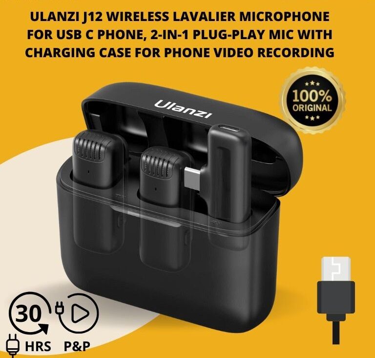 Picture of Ulanzi J12 Dual Wireless Microphone With Charging Case For Type-C Microphone for YouTube Podcast Zoom Interview Vlog, 3 Levels Noise Reduction (No Need App/Bluetooth) (Type_C)