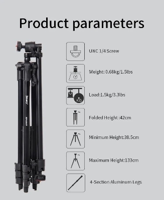 Picture of Jmary KP-2207 Professional Heavy Duty Aluminum Extendable Tripod with Mobile Holder- Black (Black)