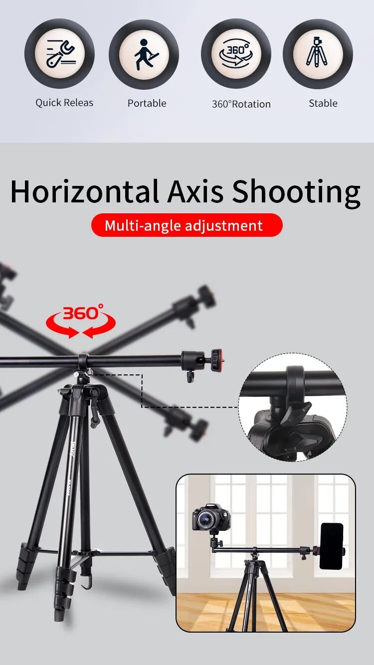 Picture of Jmary KP-2207 Professional Heavy Duty Aluminum Extendable Tripod with Mobile Holder- Black (Black)
