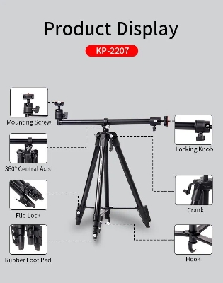 Picture of Jmary KP-2207 Professional Heavy Duty Aluminum Extendable Tripod with Mobile Holder- Black (Black)
