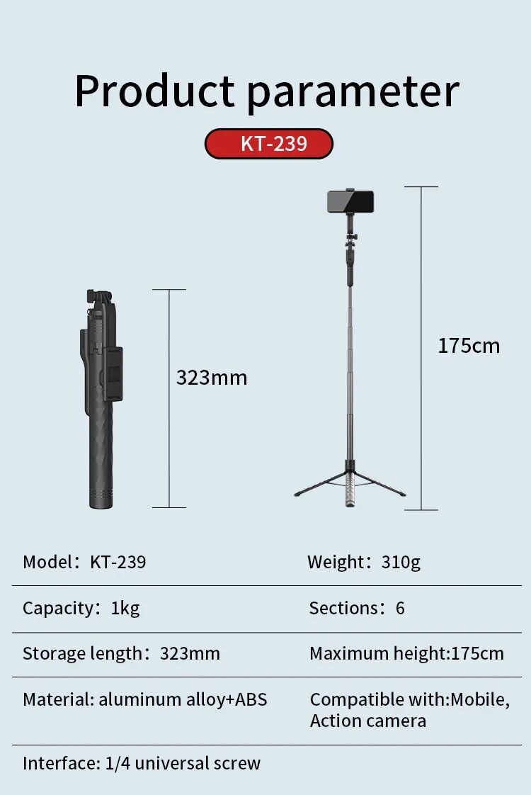 Picture of JMARY KT-239 1.75M stick stick & tripod 2-in-1 (Black)