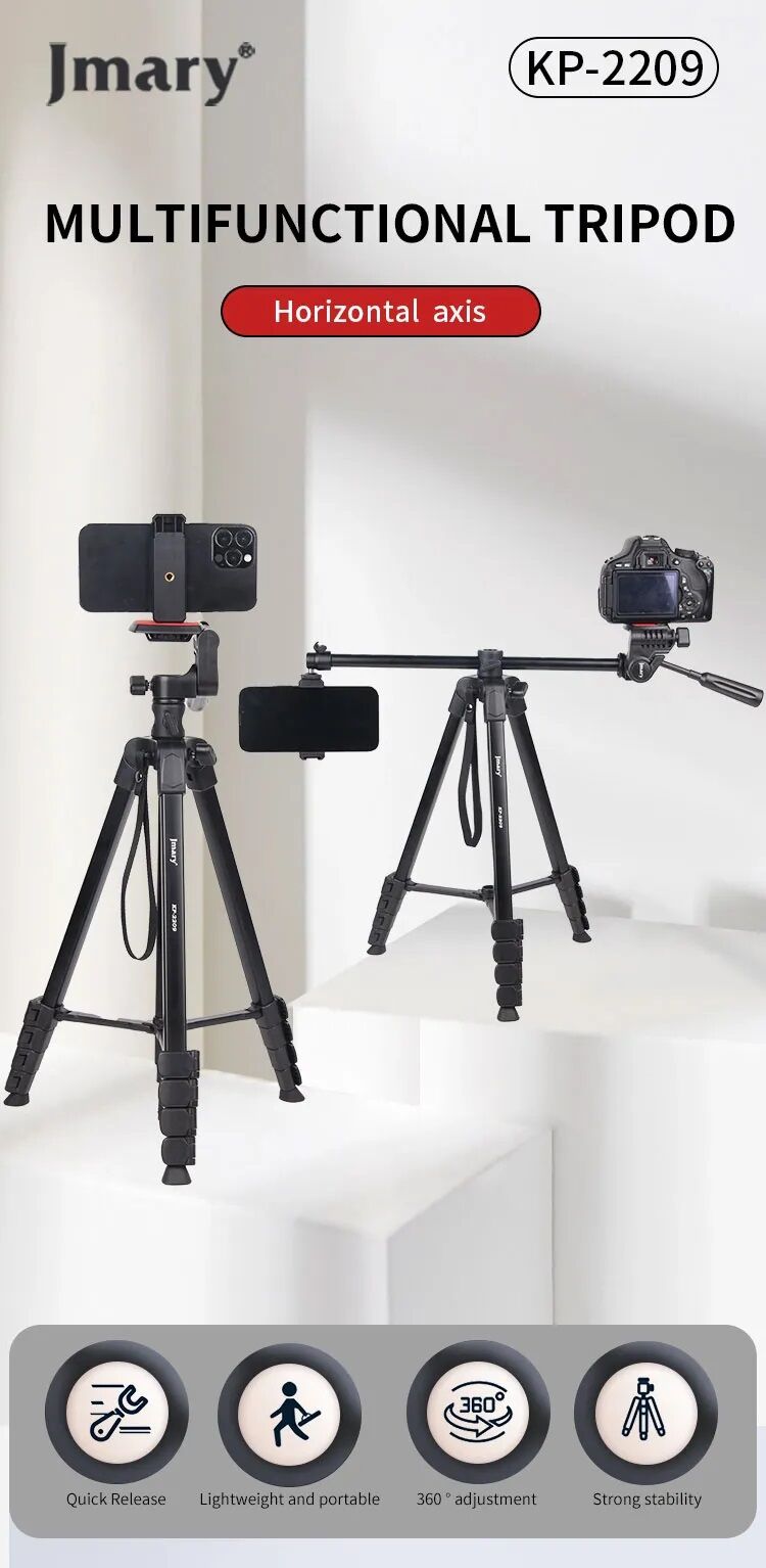 Picture of Jmary Kp 2209  Aluminum Dslr & Mobile Camera Stand Tripod With Travel Bag (Black)