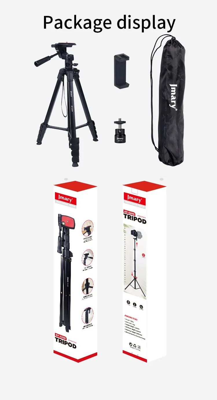 Picture of Jmary Kp 2209  Aluminum Dslr & Mobile Camera Stand Tripod With Travel Bag (Black)