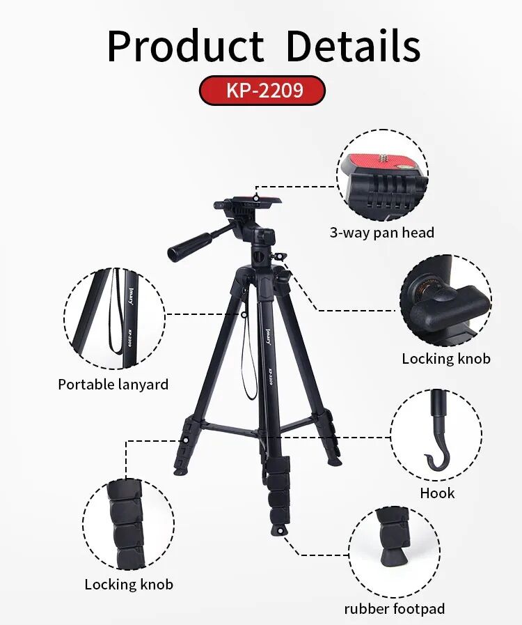 Picture of Jmary Kp 2209  Aluminum Dslr & Mobile Camera Stand Tripod With Travel Bag (Black)