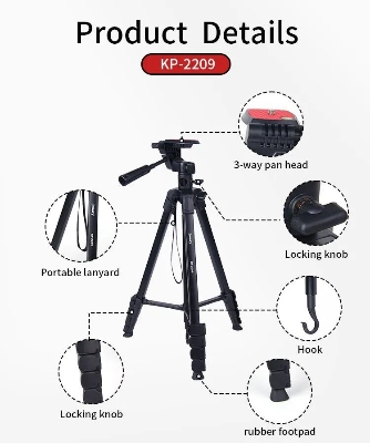 Picture of Jmary Kp 2209  Aluminum Dslr & Mobile Camera Stand Tripod With Travel Bag (Black)