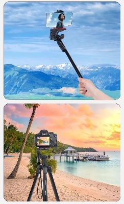 Picture of Jmary Kp2209  Aluminum Dslr & Mobile Camera Stand Tripod With Travel Bag for Live Streaming Vlogging (Black)
