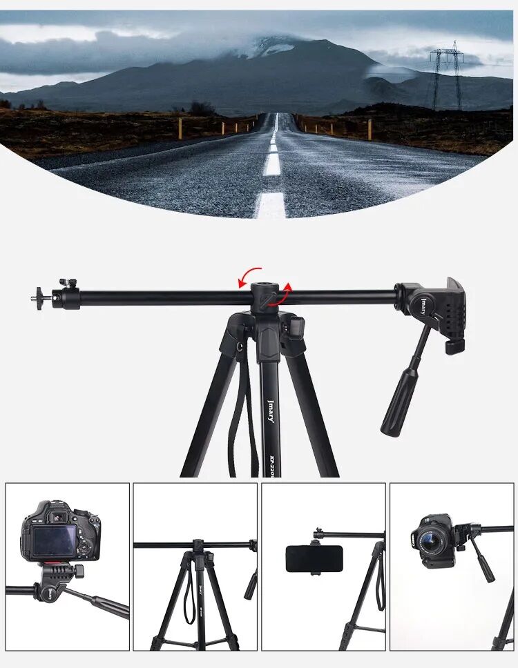 Picture of Jmary Kp2209  Aluminum Dslr & Mobile Camera Stand Tripod With Travel Bag for Live Streaming Vlogging (Black)