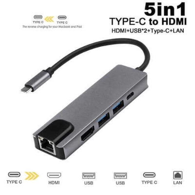 Picture of 5 in 1 USB Type C Hub Hdmi 4K USB C Hub to Gigabit Ethernet Rj45 Lan Adapter 