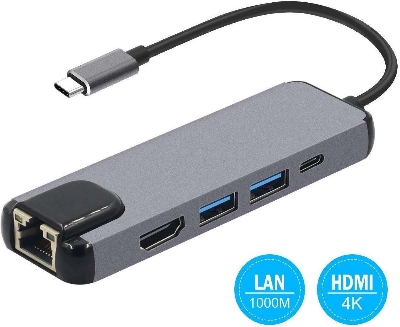 Picture of 5 in 1 USB Type C Hub Hdmi 4K USB C Hub to Gigabit Ethernet Rj45 Lan Adapter 