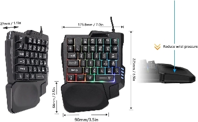 Picture of Colorful One-handed Gaming Keyboard 35 Keys LED Left Hand Mini Keypad USB Port For PUBG, Free-fire (Black)