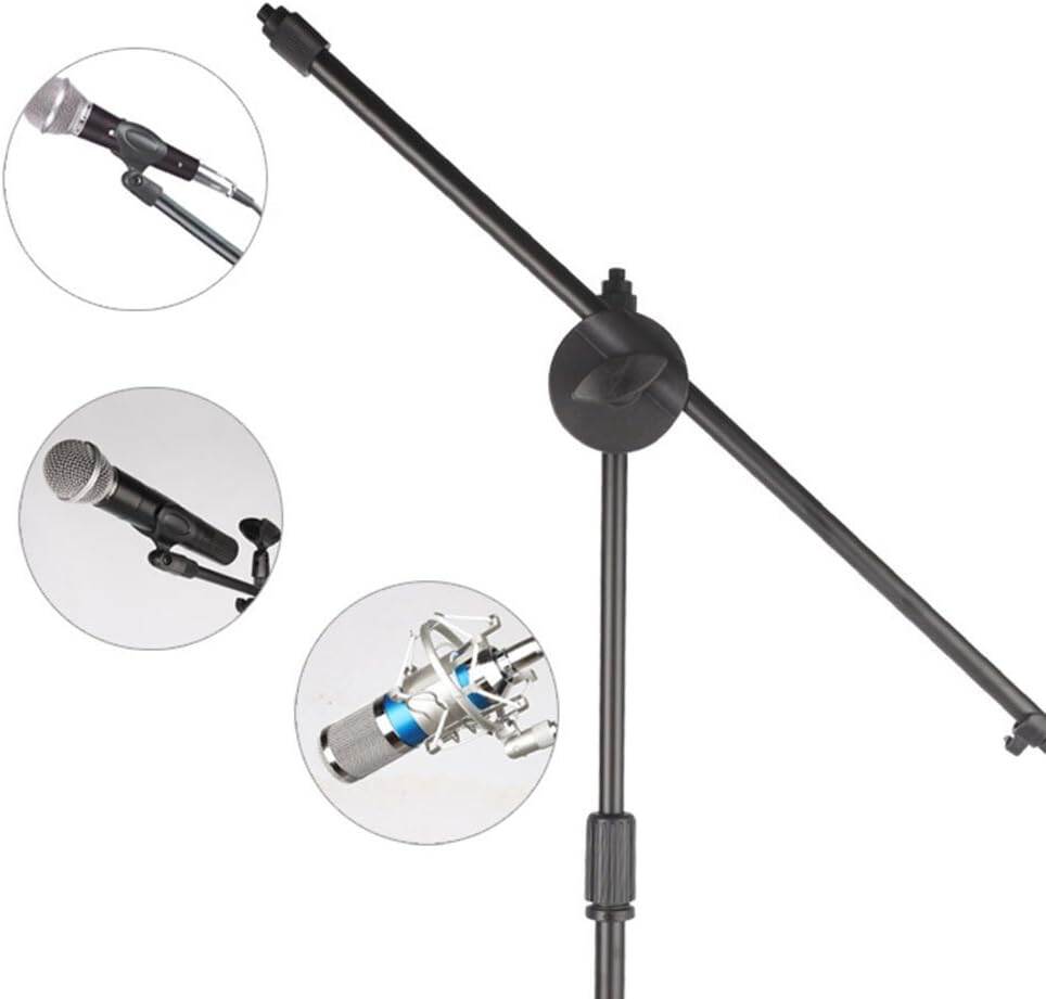 Picture of Tripod Boom Microphone Stand Floor Stand Telescopic Mic Arm Stand with Dual Mic Clip Holder for Radio Studio Stage performance (Black)