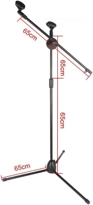 Picture of Tripod Boom Microphone Stand Floor Stand Telescopic Mic Arm Stand with Dual Mic Clip Holder for Radio Studio Stage performance (Black)