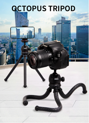Picture of JMARY MT-25 - Table Top Mini Portable Flexible Tripod Stand for Mobile Phones and DSLR & Digital Cameras - Coming with Universal Mobile Phone Holder (MT-25-BLK) (Black)