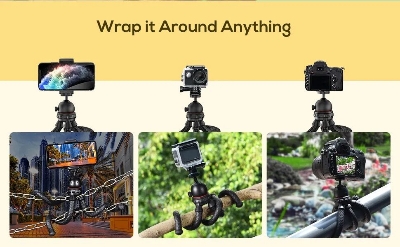 Picture of JMARY MT-25 - Table Top Mini Portable Flexible Tripod Stand for Mobile Phones and DSLR & Digital Cameras - Coming with Universal Mobile Phone Holder (MT-25-BLK) (Black)