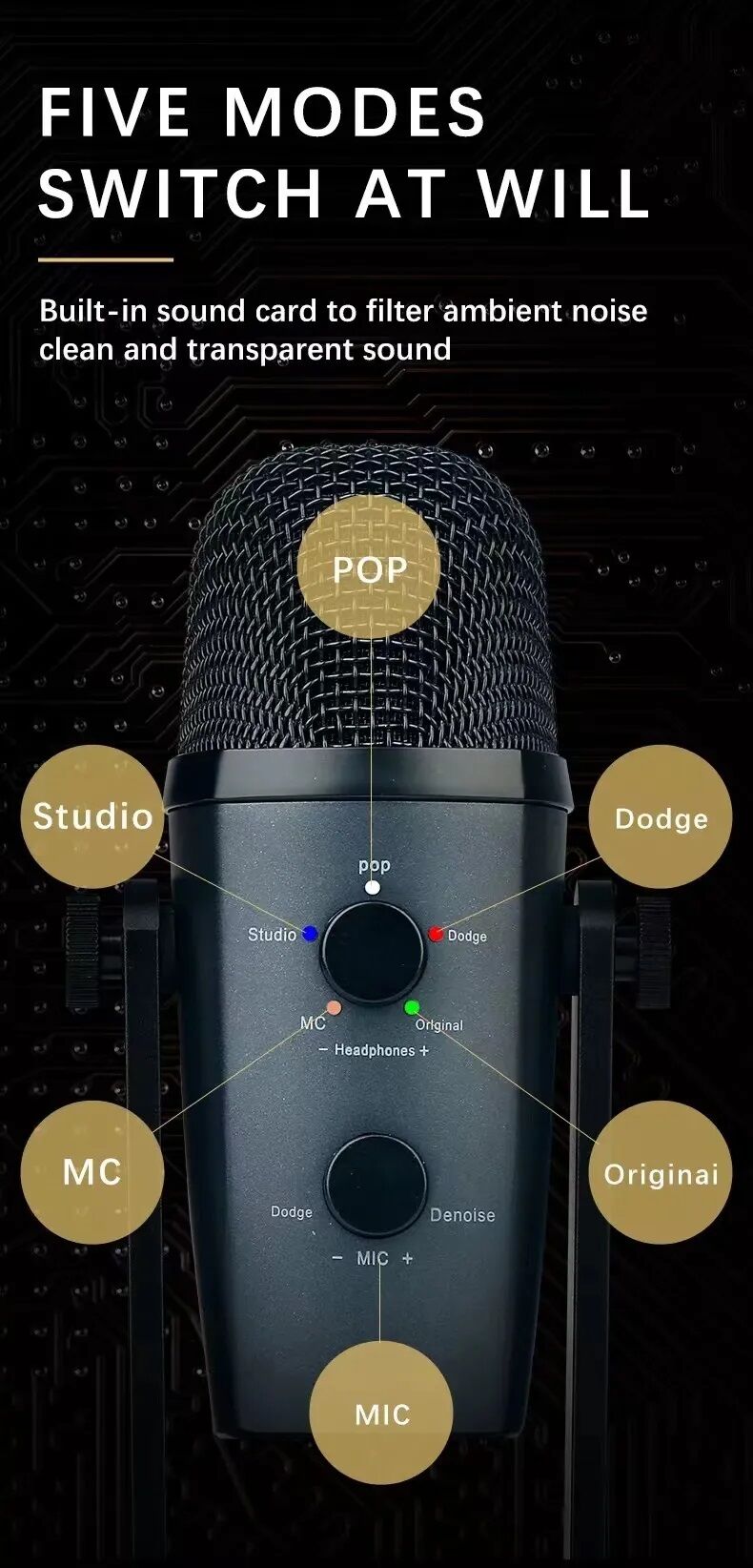Picture of Jmary MC-PW10 Multifunctional USB Recording Microphone for Podcast Gaming and Live Streaming (Black)
