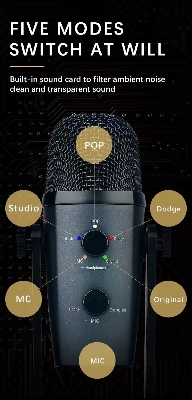 Picture of Jmary MC-PW10 Multifunctional USB Recording Microphone for Podcast Gaming and Live Streaming (Black)