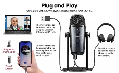 Picture of Jmary MC-PW10 Multifunctional USB Recording Microphone for Podcast Gaming and Live Streaming (Black)