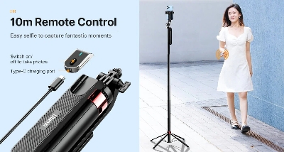 Picture of Ulanzi MA09 Selfie Stick Tripod, 71" Extendable Phone Tripod with Romote, Portable Cellphone Stand Tripod Quadrapod & iPhone Tripod, 3-in-1 Upgraded Travel Tripod for iPhone/Samsung/Camera/GoPro (Black)